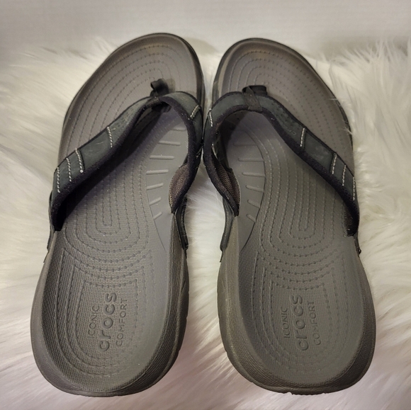 Crocs Gray and Black Flip Flops, Size 9 - Picture 5 of 7